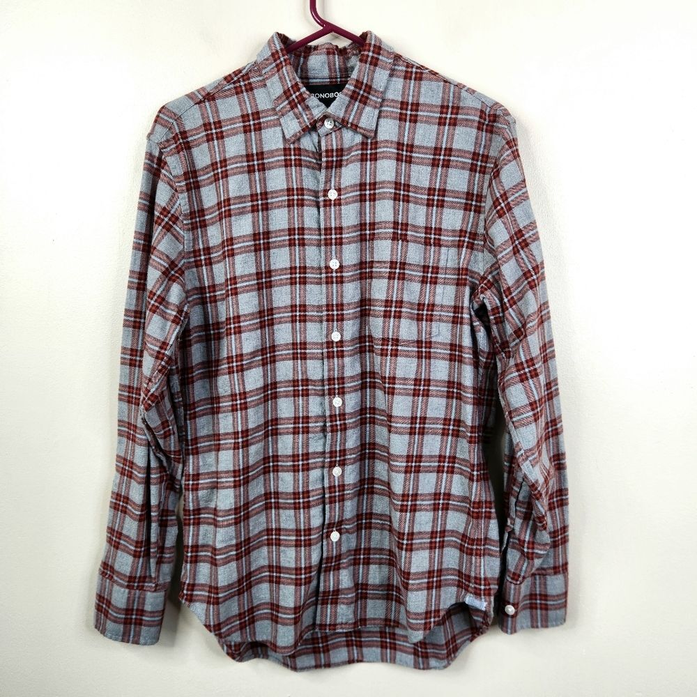 Bonobos Mens Tailored Fit Plaid Long Sleeve Button Down Medium Short